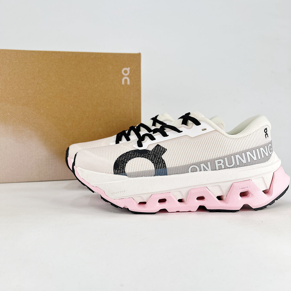 On Cloudmonster 3 – Women's Lightweight Breathable Maximum Cushioning Running Shoes | White, Gray & Pink