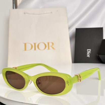 D**R Slim Oval Sunglasses with Crystal Clear Transparent Acetate Frame, Olive Solid Lenses & 3D Gold CD Logo Hardware