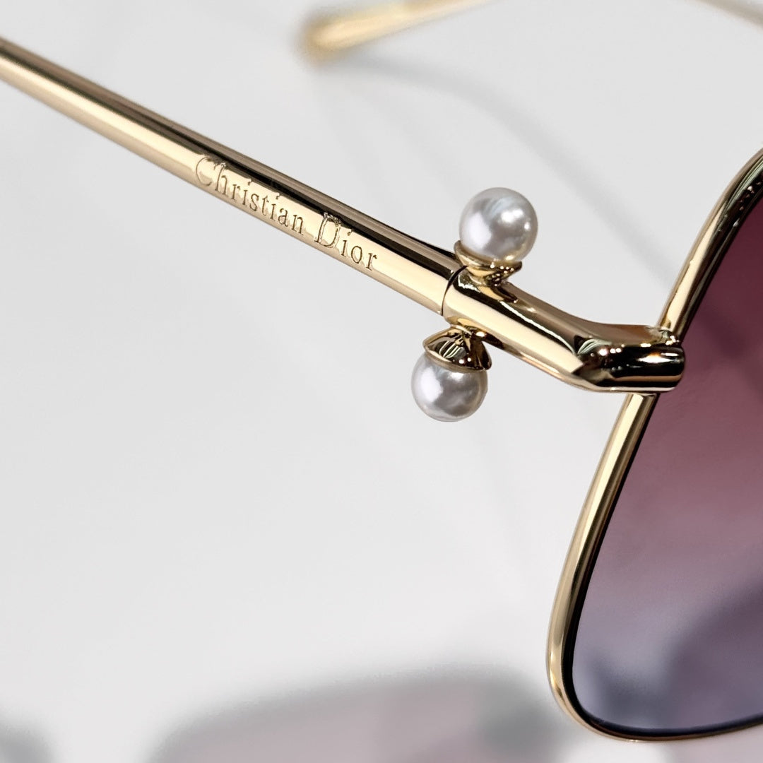 D**R Square Metal Frame Sunglasses | Gold Metal, DIOR Engraved Tag, Crystal Nose Pad, Gradient Rose-Lavender Lenses | Multiple Colors