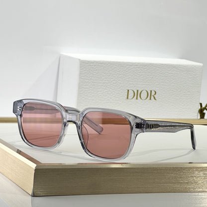 D**R Square Sunglasses | Crystal Grey Transparent Frame, Rose Pink Lenses & Black CD Logo Hinge