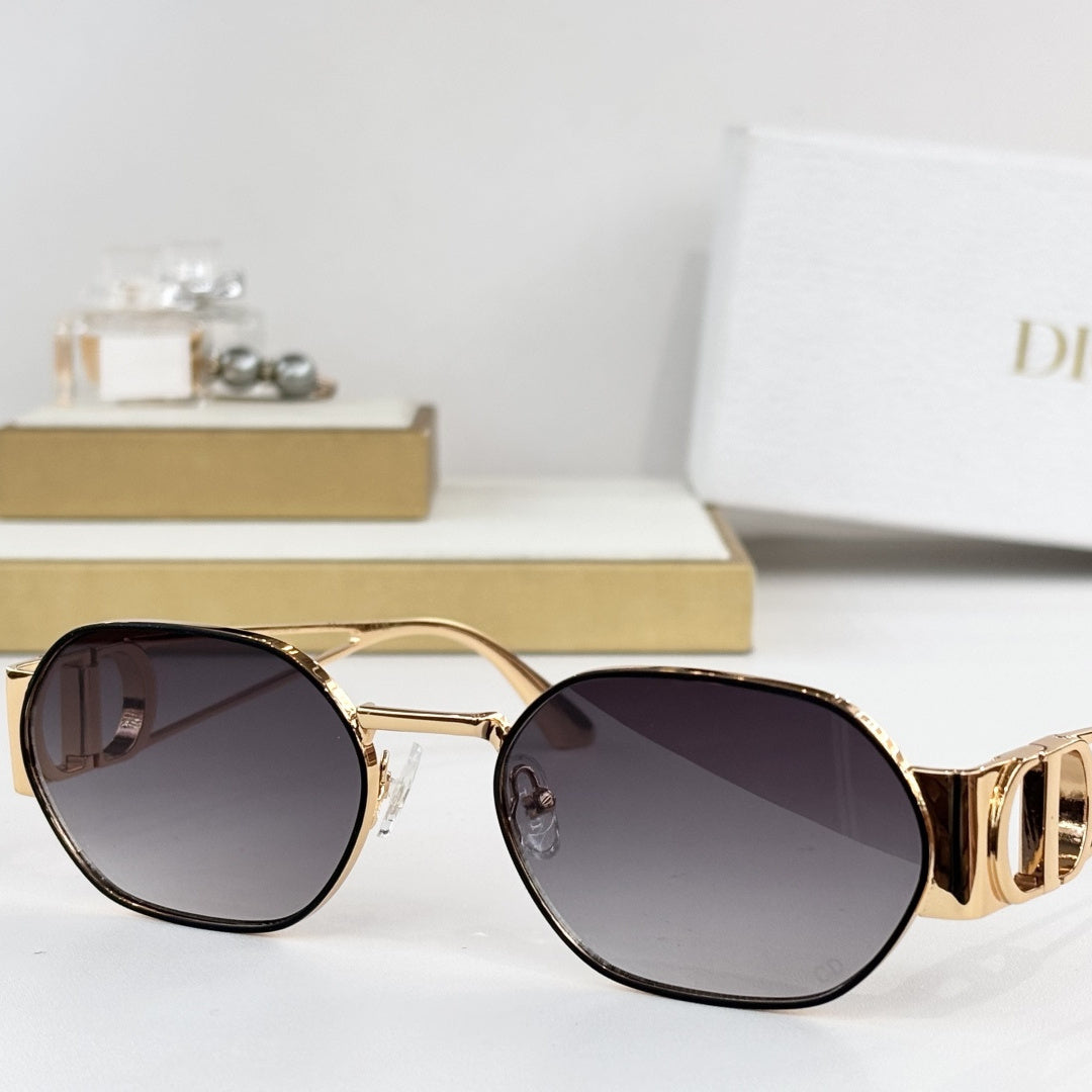 D**R Octagonal Metal Sunglasses | Gold Double-Bridge Frame, 3D CD Letter Temple Block, Gradient Lenses | 6 Colors