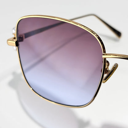 D**R Butterfly Square Sunglasses | Gold Metal Frame, Pearl Hinge Detail, Gradient Rose-Brown Lenses | Multiple Colors
