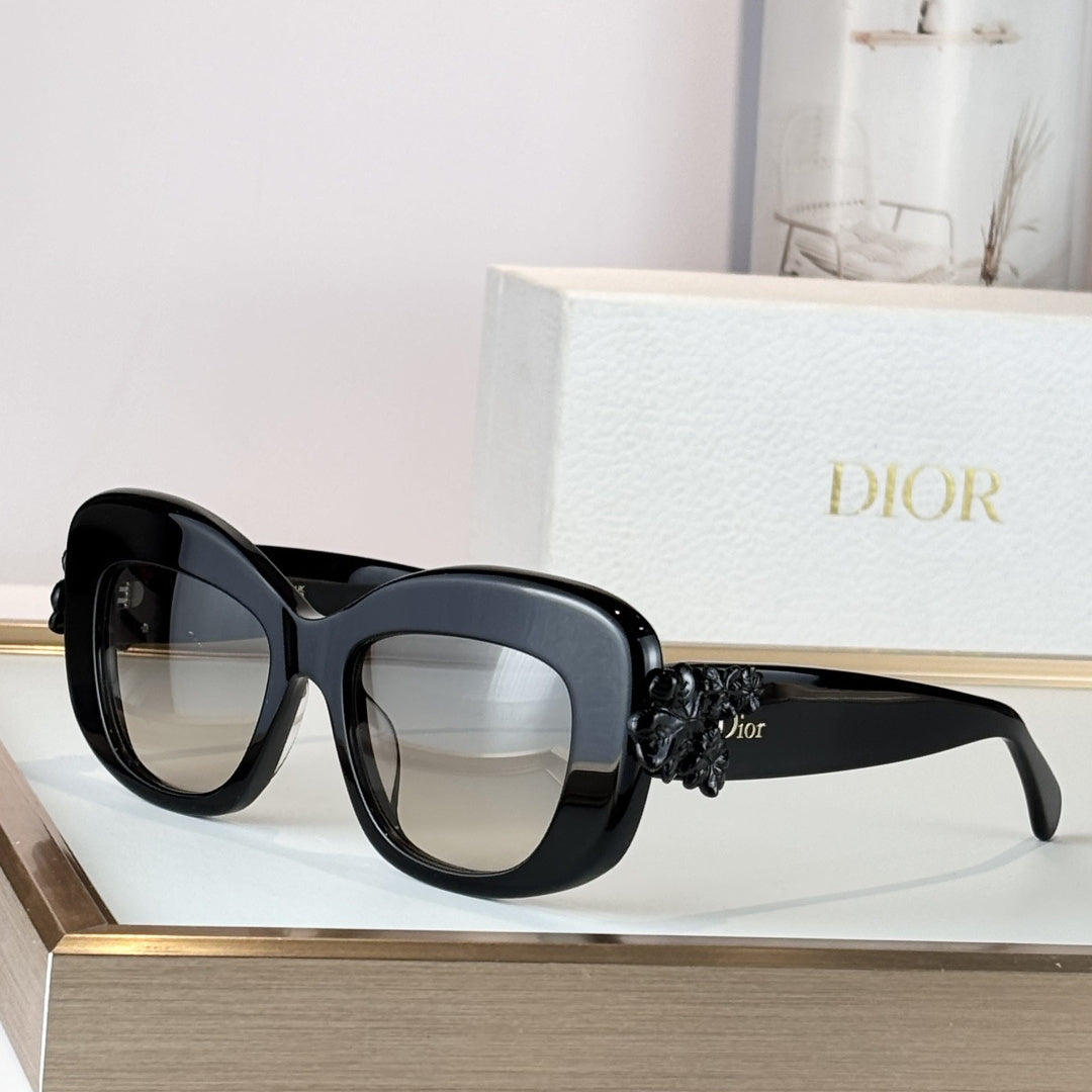 D**R Lady 95.22 Butterfly Sunglasses | Black Acetate Frame, Gradient Grey Lenses, Floral Detail | Multiple Colors