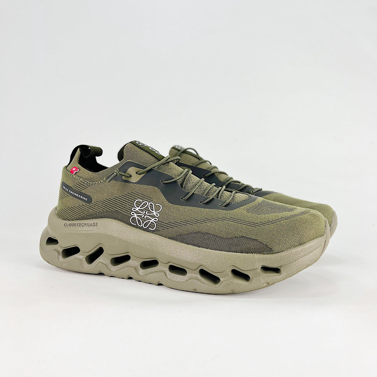 Loewe × On Cloudsurfer – Unisex Lightweight Breathable Luxury Collaborative Running Shoes | Olive Green & Charcoal