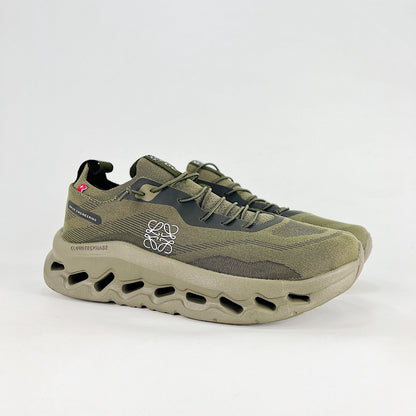 Loewe × On Cloudsurfer – Unisex Lightweight Breathable Luxury Collaborative Running Shoes | Olive Green & Charcoal