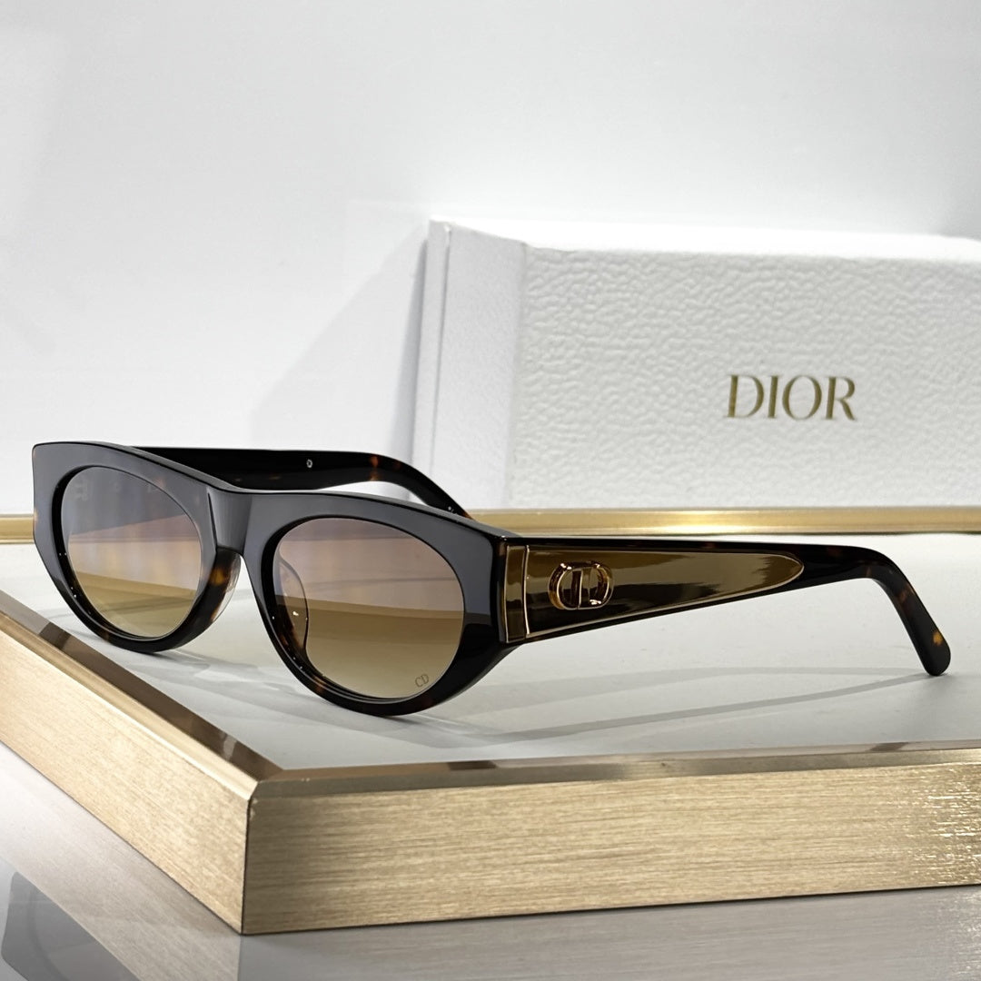 D**R Cat Eye Sunglasses | White Acetate Frame, Brown Gradient Lenses & Gold CD Logo Temple Plate | 6 Colorways