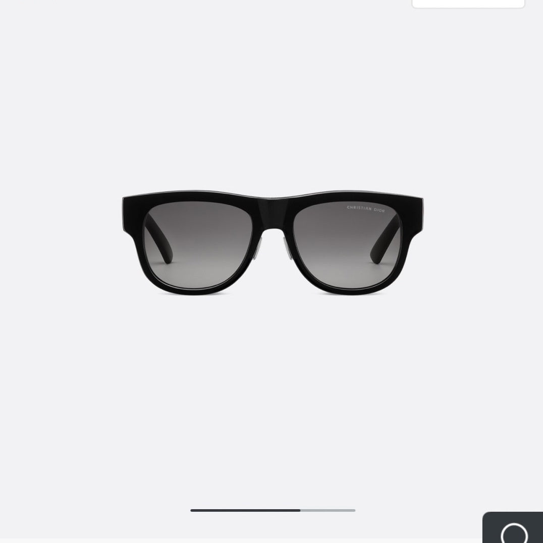 D**R Square Cat-Eye Sunglasses | Gloss Black Acetate Frame, Gold CD Letter Hinge Inlay, Gradient Grey Lenses
