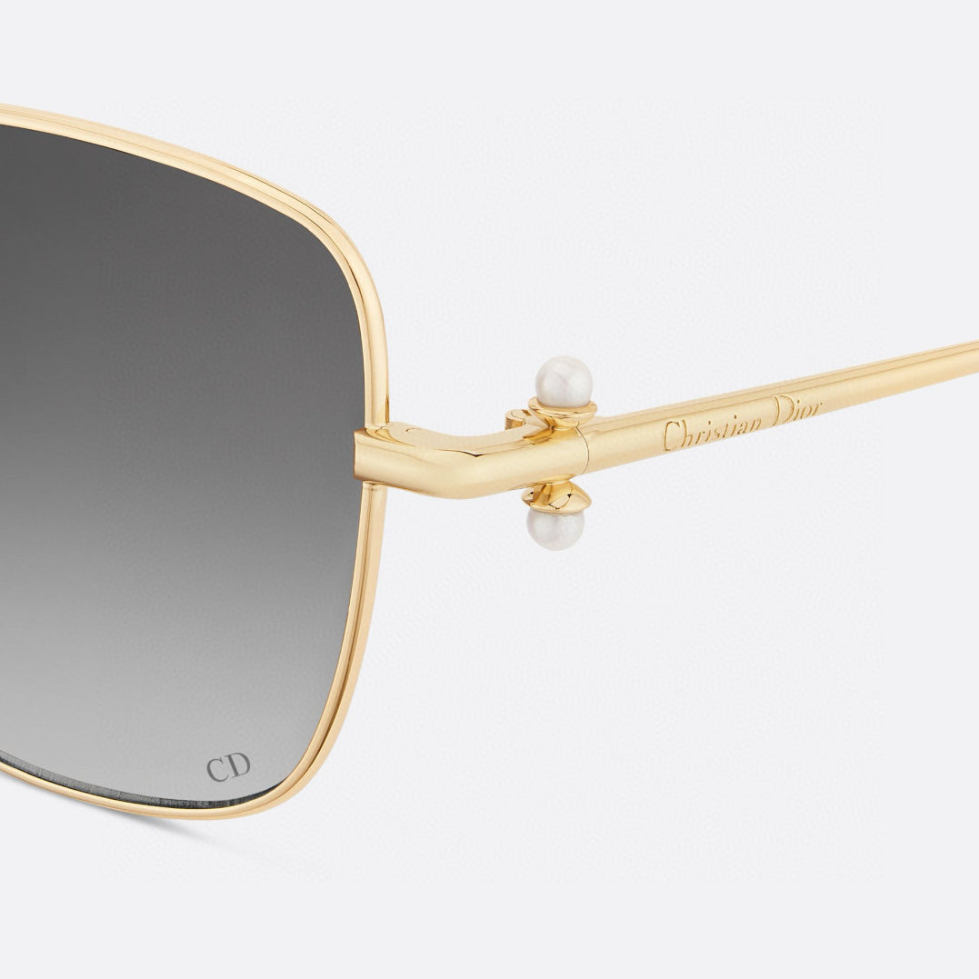 D**R Oversized Square Sunglasses | Gold-Tone Metal Double Bridge Frame, Gradient Blue-Grey Lenses, Black Temple Tips