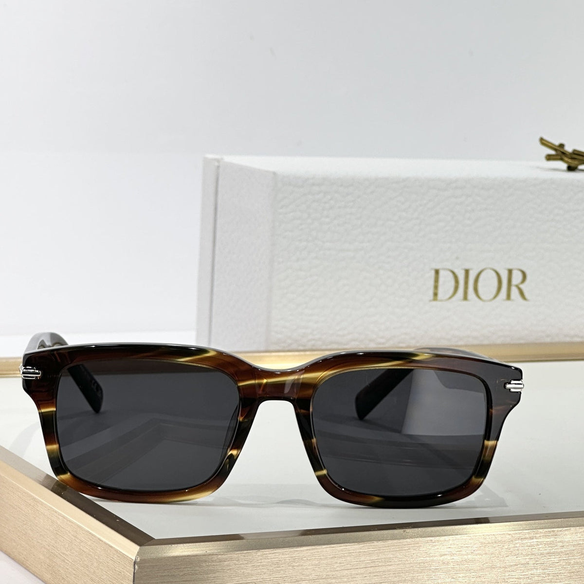 D**R BlackSuit Square Sunglasses | Havana Striped Acetate Frame & Dark Grey Lenses