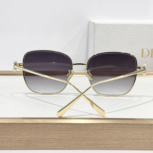 D**R MissDior S2U Square Metal Sunglasses | Gold Metal Frame, Grey Gradient Lenses, Pearl Floral Hinge | Multiple Colors
