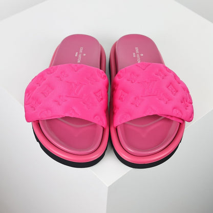 L***V Hot Pink Tonal Monogram Puffy Quilted Wide Strap Platform Slide Sandals — Spring Summer Boutique Limited Edition