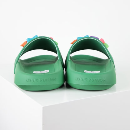L***V Rubber Pool Slide Sandals — SS23 Limited Edition 3D Logo Charm Slip-On Beach Slippers (Emerald Green)