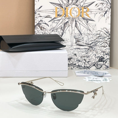 d**r Semi-Rimless Cat-Eye Sunglasses with Silver Metal Frame, Grey Gradient Lenses & Charm Hardware