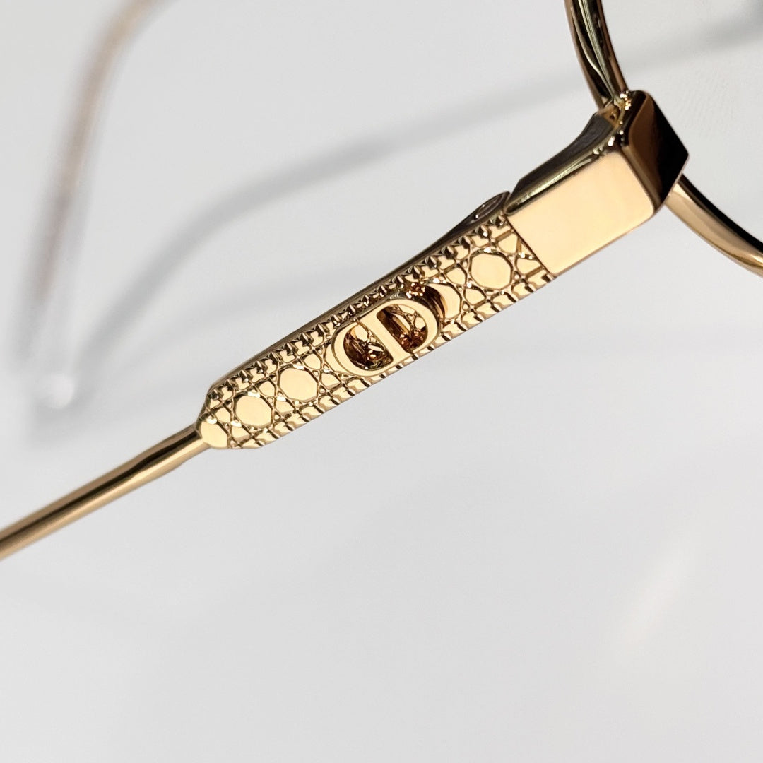 D**R Slim Oval Optical Glasses with Polished Gold Metal Frame, Clear Blue Light Lenses & Cannage Engraved Enamel Temple Detail