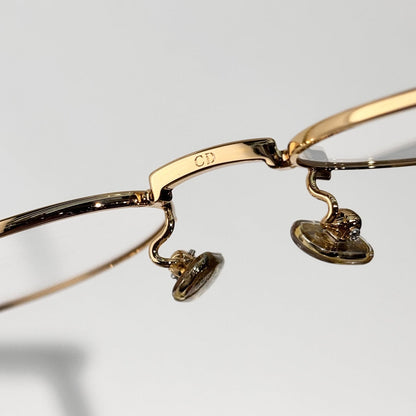 D**R Slim Oval Optical Glasses with Polished Gold Metal Frame, Clear Blue Light Lenses & Cannage Engraved Enamel Temple Detail