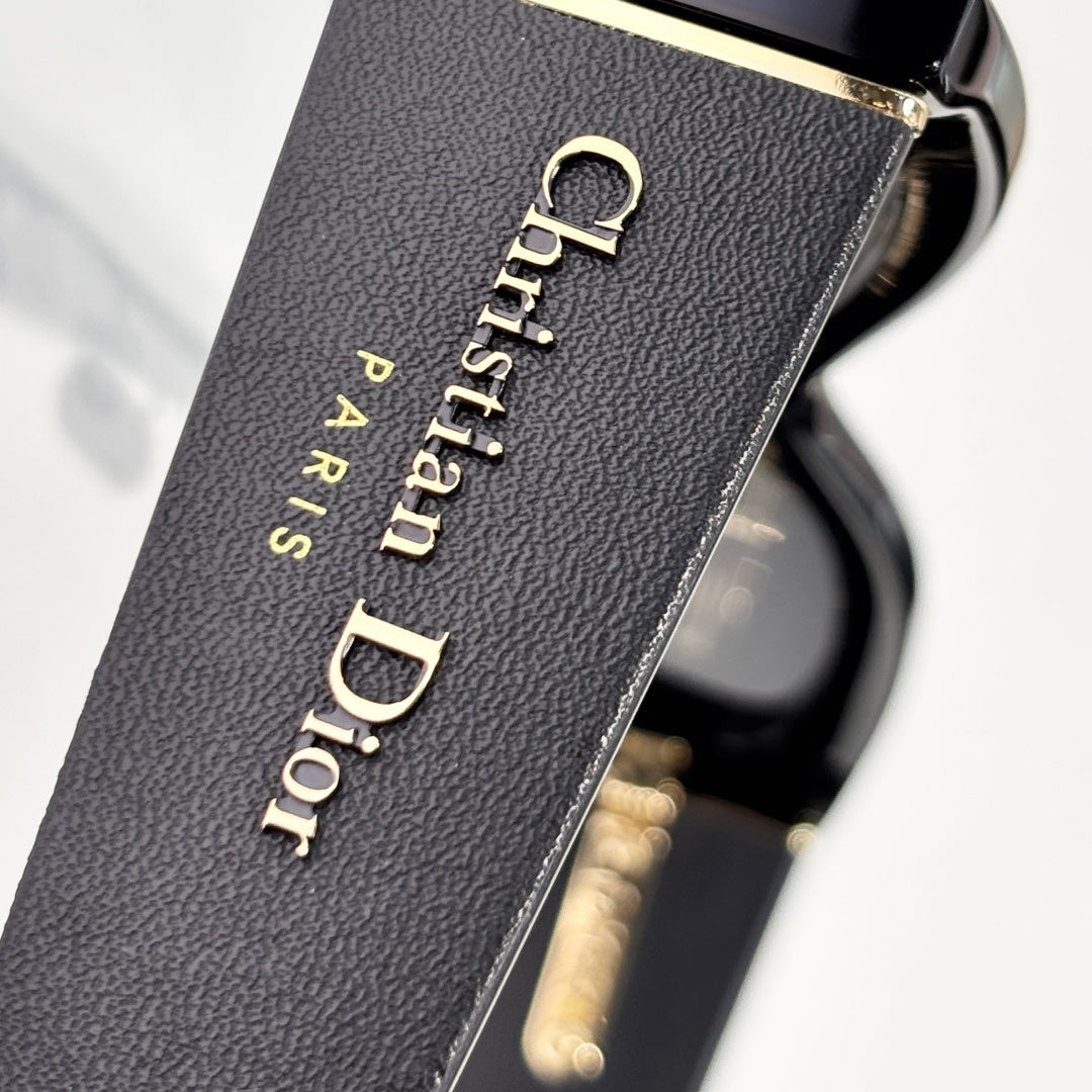 D**R Narrow Cat-Eye Sunglasses | Sleek Black Acetate Frame, Gold Hinge, Christian Dior Paris Temple, Flat Grey Lenses | Multiple Colors