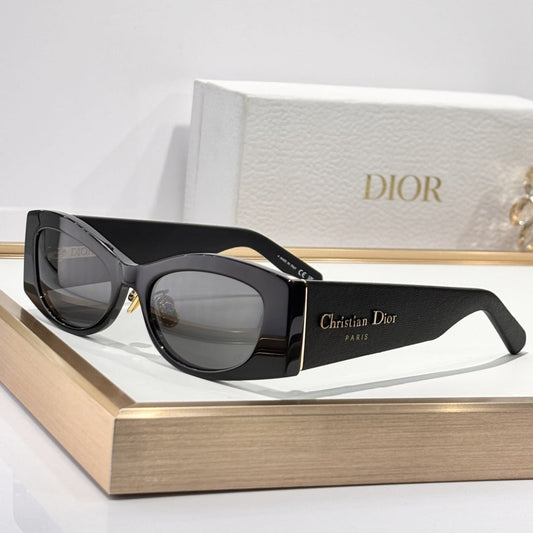 D**R Narrow Cat-Eye Sunglasses | Sleek Black Acetate Frame, Gold Hinge, Christian Dior Paris Temple, Flat Grey Lenses | Multiple Colors