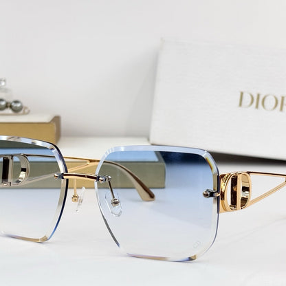 D**R 30Montaigne S6U Rimless Sunglasses | Gold Metal Frame, Brown Gradient Bevelled Lenses, CD Logo Temple | Multiple Colors