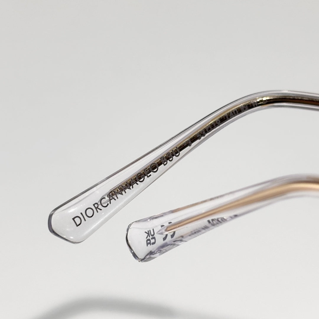 D**R Slim Oval Optical Glasses with Polished Gold Metal Frame, Clear Blue Light Lenses & Cannage Engraved Enamel Temple Detail