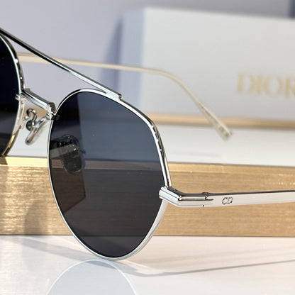 D**R Round Sunglasses | Silver Double-Bridge Metal Frame & Dark Grey Lenses