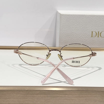 D**R Slim Oval Optical Glasses with Blush Pink Rose Gold Metal Frame, Clear Blue Light Lenses & CD Oblique Monogram Engraved Temple