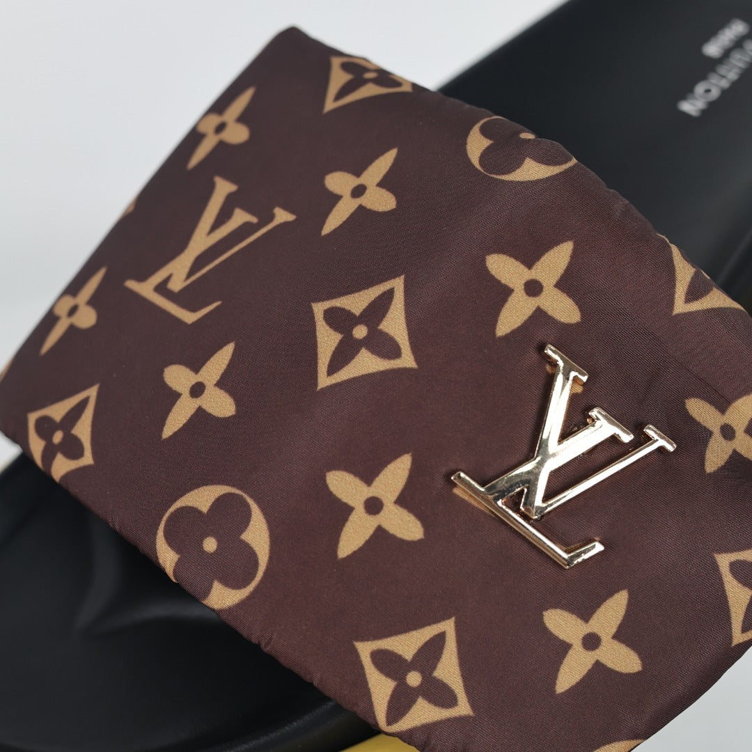 L***V Dark Brown Giant Monogram Canvas Wide Strap Platform Slide Sandals — 2024 Spring Summer Boutique Limited Edition