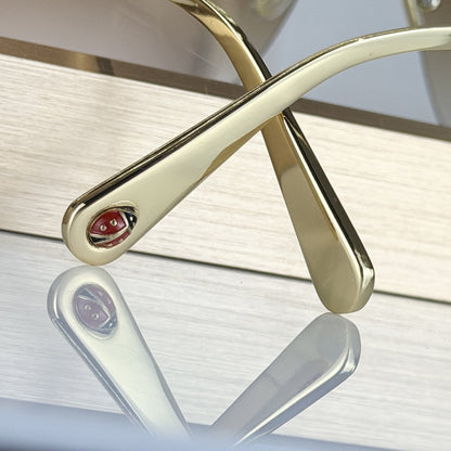 D**R Clover S1U Rimless Sunglasses | Gold Metal Frame, White Floral Detail & Brown Gradient Lenses
