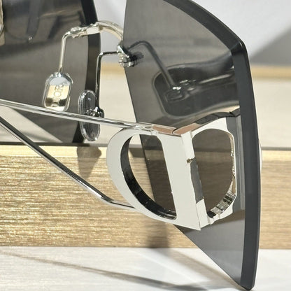 D**R Geometric Oversized Sunglasses | Rimless Bevelled Square Frame, DIOR Letter Print Lens, Silver Metal | Multiple Colors