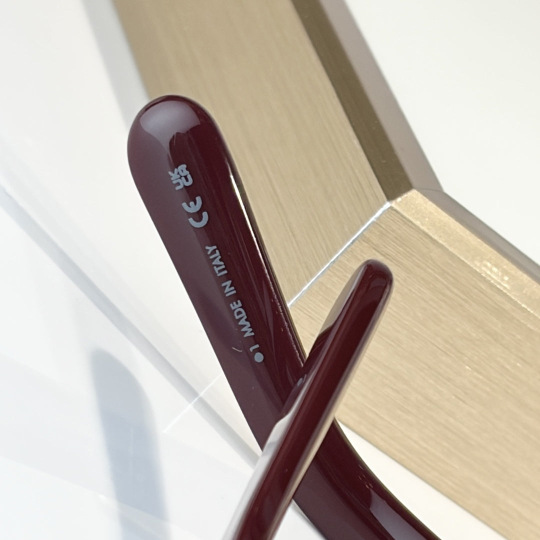 D**R Slim Rectangular Sunglasses | Burgundy Acetate Frame, Brown Lenses & Gold Logo Temple