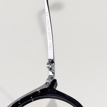 D**R Round Optical Glasses | Black Acetate Top & Silver Metal Bottom Combination Frame, Dior Script Lens Print, Rivet Detail