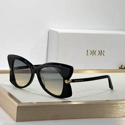 D**R MissDior B5I Cat Eye Sunglasses | Black Acetate Frame, Blue-Grey Gradient Lenses, Gold Hinge | Multiple Colors