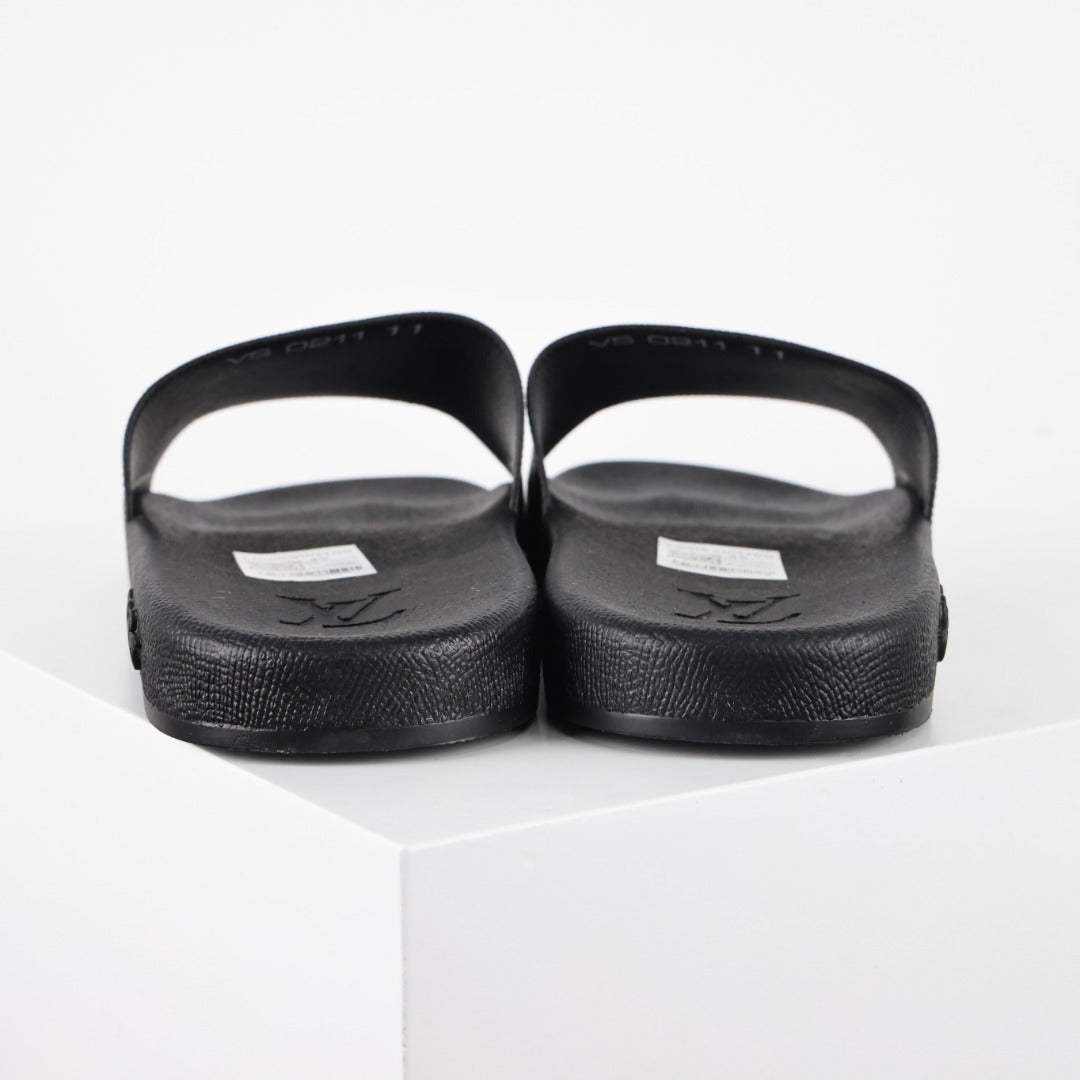 L***V Damier Ebene Waterfront Wide Strap Slide Sandals — Spring Summer Boutique Limited Edition