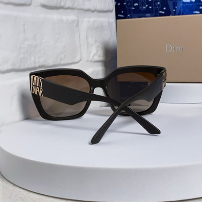 D**R MissDior Thick Square Sunglasses | Black Acetate Frame, Brown Gradient Lenses & Bold Logo Temple