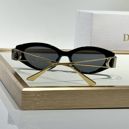 D**R Narrow Cat-Eye Sunglasses | Acetate Frame, CD Metal Badge, Gold Twin-Wire Metal Temple | 6 Colors