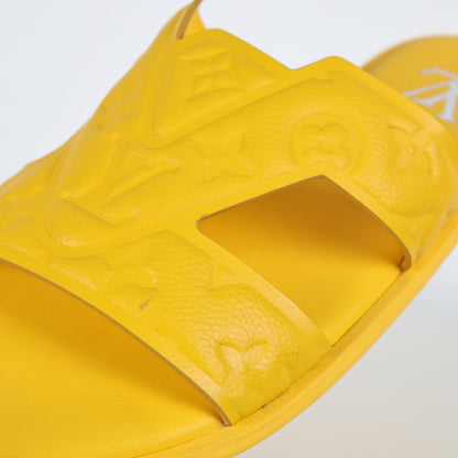 L***V Lemon Yellow Smooth Leather H-Strap Multi-Band Oasis Flat Slide Sandals — Spring Summer Boutique Limited Edition