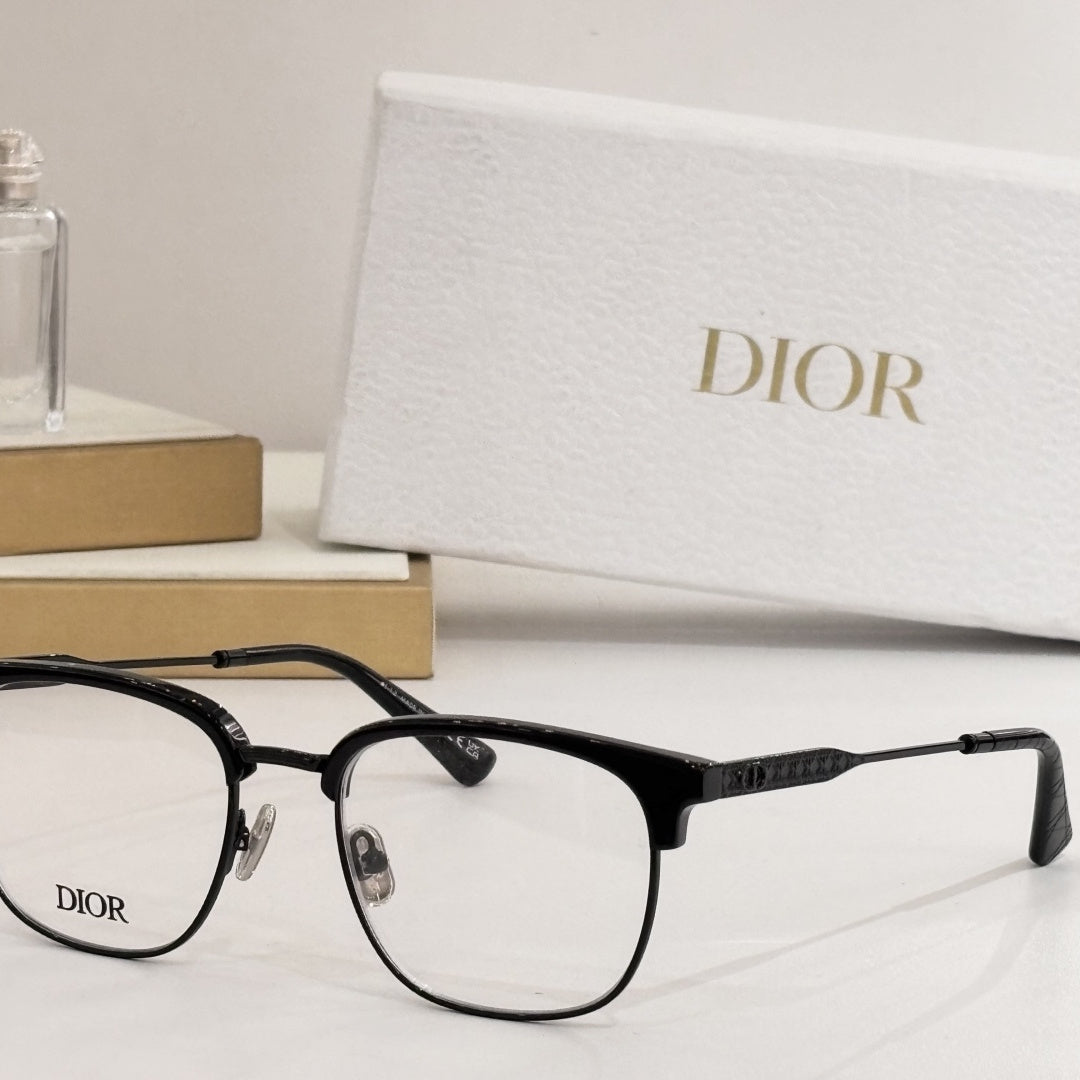 D**R DiorBlackSuit Browline Optical Glasses | Black & Gold Metal Half-Frame, Clear Lenses, Engraved Temple | Multiple Colors