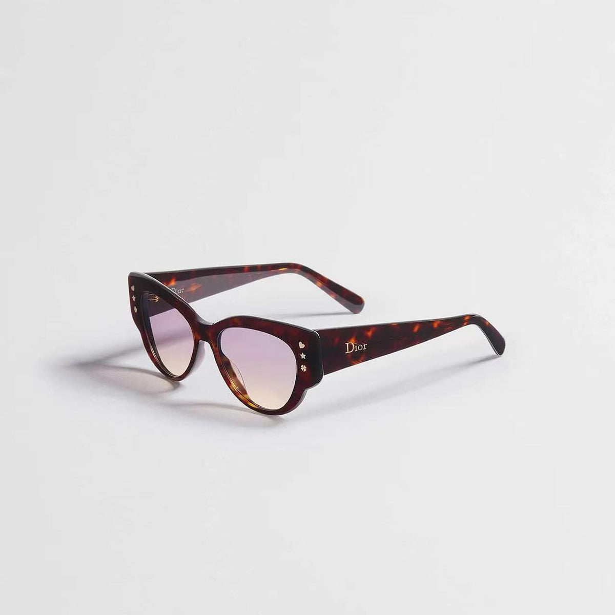 D**R Bold Cat-Eye Sunglasses with Tortoiseshell Acetate Frame, Pink Gradient Lenses & Gold Star Stud Embellishments