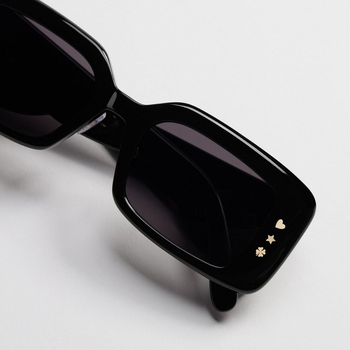 D**R Slim Rectangular Sunglasses | Glossy Black Frame, Dark Grey Lenses & Silver Logo Temple