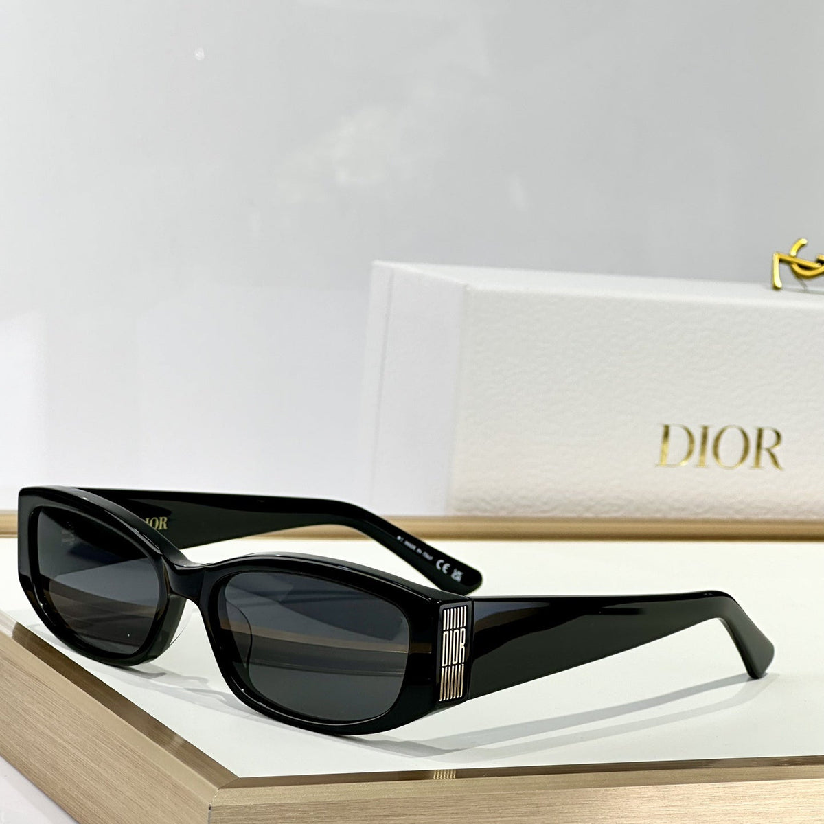 D**R Narrow Rectangular Sunglasses | Black Acetate Frame, Dark Lenses & Metal Stripe Logo Badge | 4 Colorways