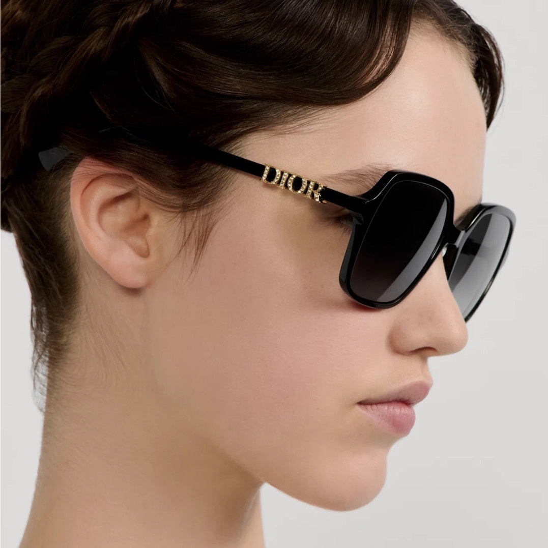 D**R DiorNuit A1U Oversized Square Sunglasses | Transparent Smoke Grey Acetate Frame, Brown Gradient Lenses, Gold DIOR Letter Temple | Multiple Colors