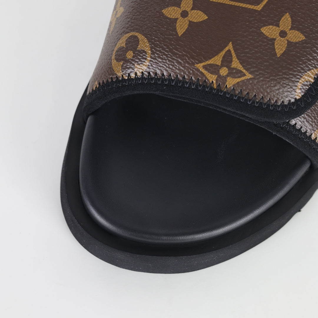 L***V Classic Brown Monogram Canvas Pillow Wide Strap Slip-On Miami Slide Sandals — Spring Summer Boutique Limited Edition