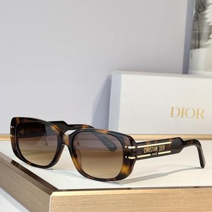D**R Thick Rectangular Sunglasses with Tortoiseshell Acetate Frame, Brown Gradient Lenses & Gold Logo Temple Hardware