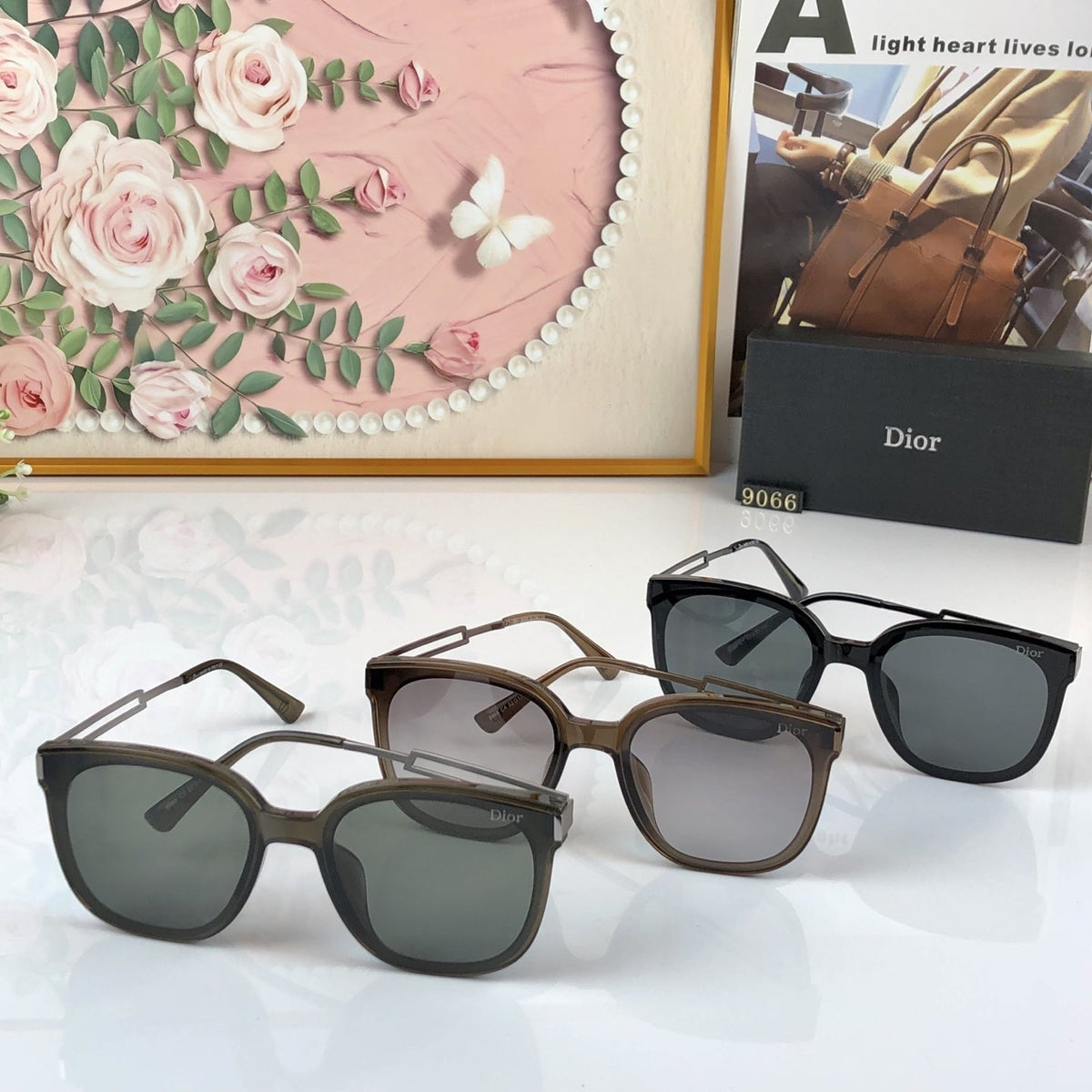 D**R Oversized Butterfly Sunglasses with Glossy Black Acetate Frame, Dark Grey Lenses & Geometric Open-Work Metal Bar Temples