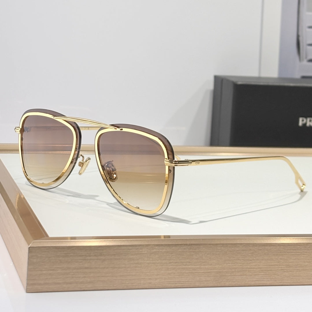 D**R BlackSuit A1U Aviator Sunglasses | Transparent White Acetate Frame, Blue-Grey Gradient Lenses, Gold-Silver Double Bridge | Multiple Colors