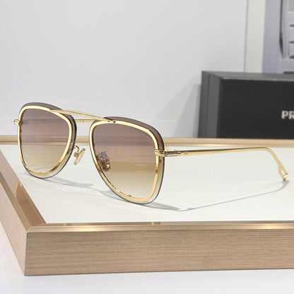 D**R BlackSuit A1U Aviator Sunglasses | Transparent White Acetate Frame, Blue-Grey Gradient Lenses, Gold-Silver Double Bridge | Multiple Colors