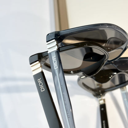 D**R Oversized Square Cat-Eye Sunglasses | Two-Layer Acetate Frame, Triple-Bar Metal Hinge, DIOR Temple Lettering | 4 Colors incl. Black-Blue & Black-Grey