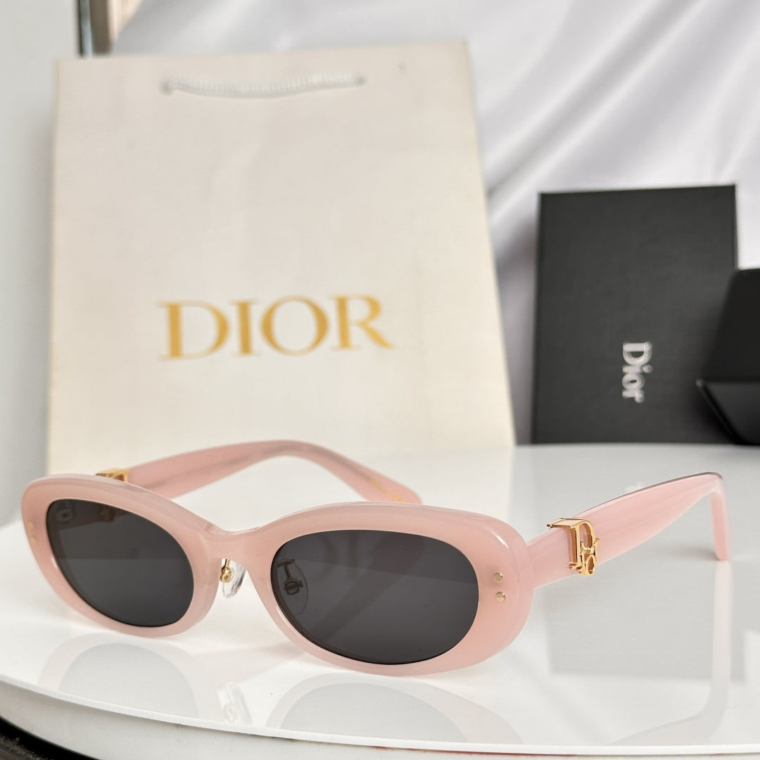 D**R Slim Oval Sunglasses with Crystal Clear Transparent Acetate Frame, Olive Solid Lenses & 3D Gold CD Logo Hardware