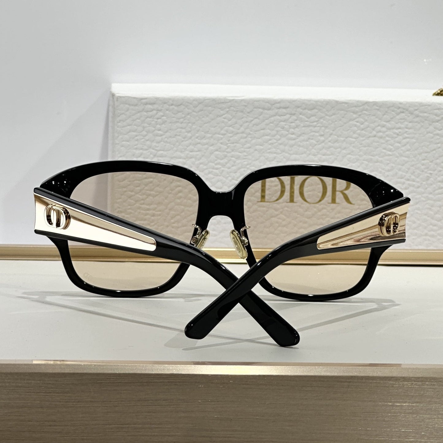 D**R Oversized Square Sunglasses | Glossy Black Frame, Dark Grey Lenses & Gold CD Logo Inlay Temple | 6 Colorways