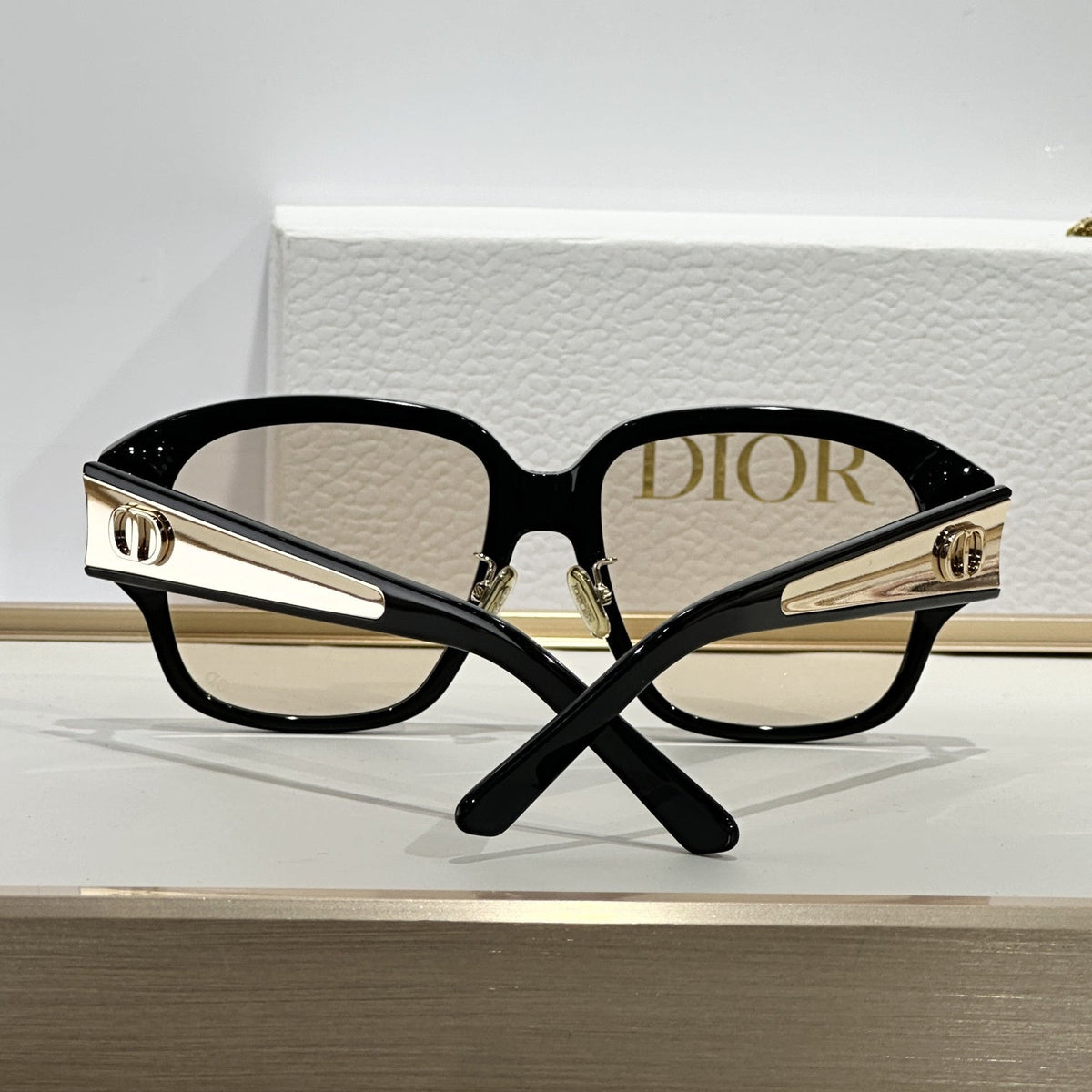D**R Oversized Square Sunglasses | Glossy Black Frame, Dark Grey Lenses & Gold CD Logo Inlay Temple | 6 Colorways