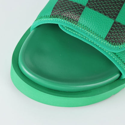 L***V Grass Green Black Damier Checkerboard Velcro Adjustable Wide Strap Miami Slide Sandals — Spring Summer Boutique Limited Edition